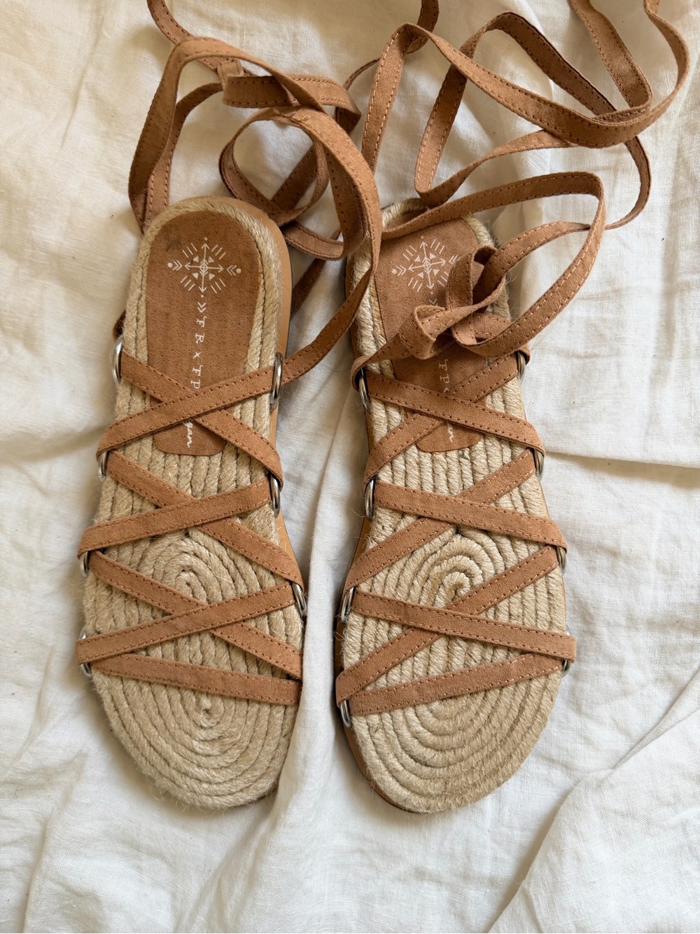 Free People Tan  gladiator Lace-Up Espadrille vegan Sandals boho summer